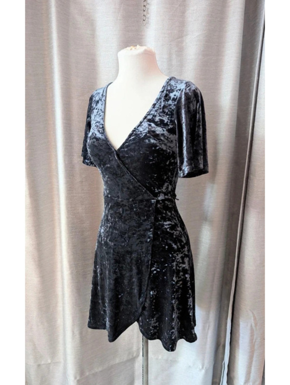 Navy Crushed Velvet Wrap Dress XXS